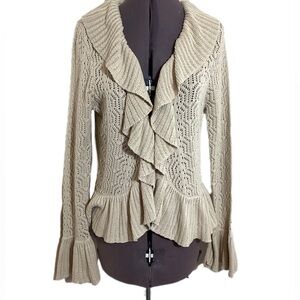 Y2K Vtg Open Knit Ruffle Fairy Cardigan Sz M